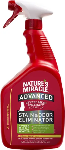 Vista 13 de Nature's Miracle® Eliminador Avanzado de Manchas y Olores, 128 fl oz, Aroma Fresco, Fórmula Enzimática para Desórdenes Severos para Desastres