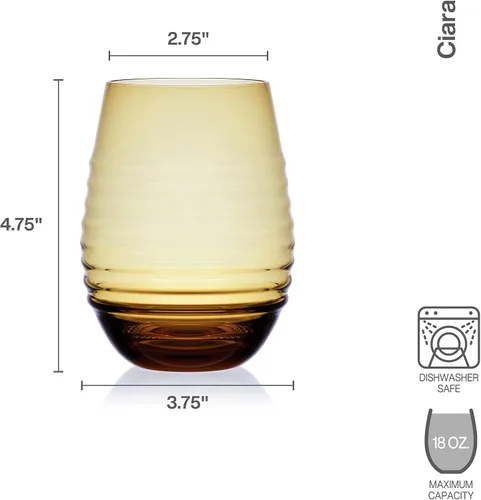 Vista 3 de Mikasa Ciara Amber - Juego de 4 vasos de vino sin tallo, 18 onzas