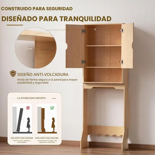Vista 11 de Merapi Over the Toilet Storage Cabinet, Natural Wood Grain Organizer