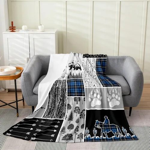 Vista 19 de Erosebridal Manta de franela de animales del bosque, 40 x 50 pulgadas, con temática de caza de osos, ciervos, lobos, manta de felpa mullida