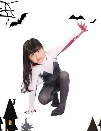 Vista 6 de waypool Disfraz de araña para niños, disfraz de superhéroe para Halloween, unisex, 3D, de elastano, con máscara, conjunto completo
