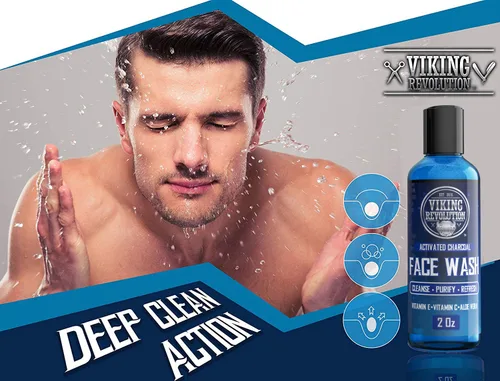 Vista 3 de Viking Revolution Jabón facial de carbón para hombres, elimina la suciedad y las toxinas, agente de limpieza de la piel, limpia, purifica