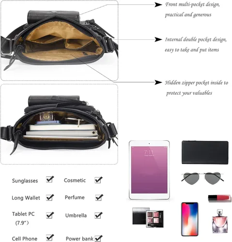 Vista 3 de PLANET DECOR Bolso bandolera grande de poliuretano con múltiples bolsillos con cremallera para mujer