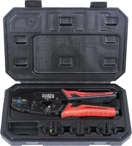 Vista 6 de Klein Tools 3000CRKIT Juego de herramientas de crimpado de trinquete, (4) matrices intercambiables para conectores termorretráctiles, no aislados