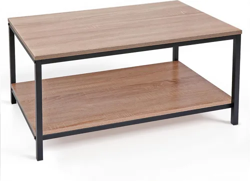 Vista 15 de SUPER DEAL - Mesa de café industrial de 2 niveles con estante de almacenamiento para apartamento pequeño, sala de estar, mesa auxiliar rectangular