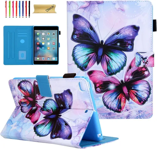 Vista 23 de Dteck Funda para iPad mini 5/4/3/2/1 - [Diseño de flores en relieve] Funda tipo folio clásica
