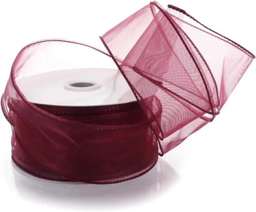 Vista 3 de Cinta de organza transparente con alambre de 2.5 pulgadas, color plateado de 10 yardas