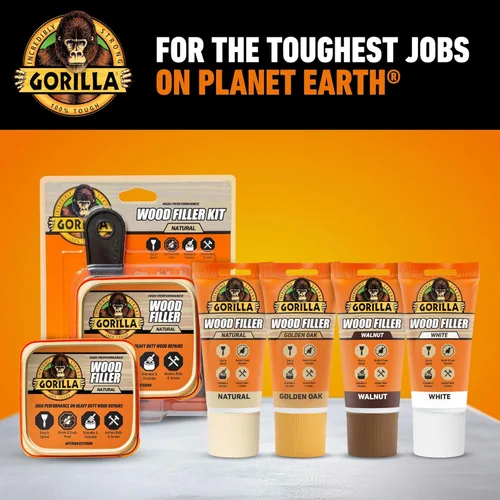 Vista 8 de Kit de reparación de madera de Gorilla, relleno multiusos con espátula y bloque de lijado.