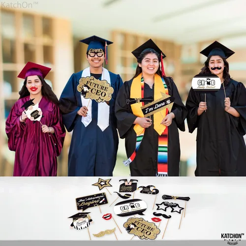 Vista 2 de KatchOn, Gnomos - Accesorios para cabina de fotos de graduación 2024 – Paquete de 25 Accesorios de fotos de graduación negros y dorados 2025