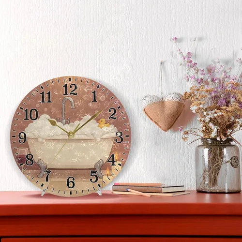 Vista 2 de JUNZAN Reloj de bañera con vino romántico espumoso y velas, reloj de pared silencioso de 10 pulgadas, pequeño reloj redondo, decoración de cocina