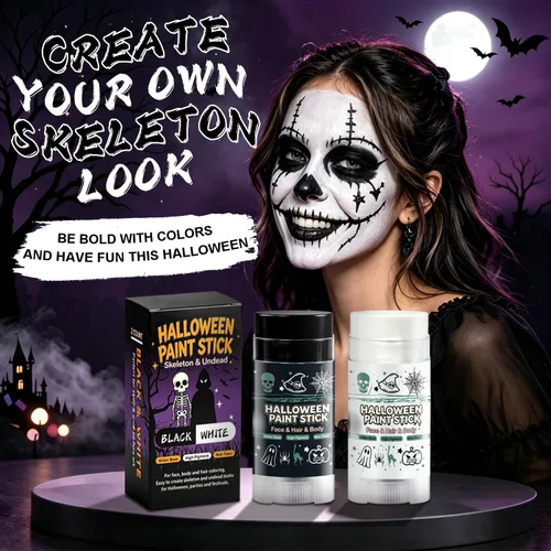 Vista 2 de Juego de pintura corporal SFX de Halloween a base de agua, 2 piezas de Esqueleto