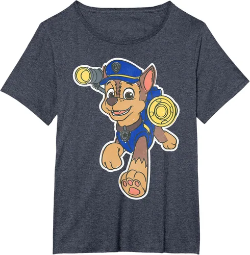 Vista 55 de Paw Patrol Chase Character Patch - Camiseta negra de manga corta con cuello redondo y ajuste clásico, talla S Negro