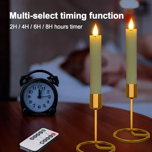 Vista 2 de Velas LED cónicas sin llama, 6 velas parpadeantes color marfil de 6.5 pulgadas con temporizador remoto, luz blanca cálida de cera real
