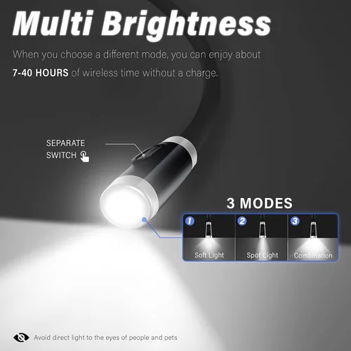 Vista 3 de Vekkia Luz LED recargable para libros de cuello para leer en la cama Negro1
