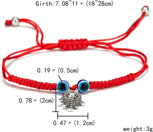 Vista 3 de 5-6 pulseras de cábala con cuerda contra el mal de ojo, tejido a mano, ajustable de cuerda roja, hilo trenzado, pulsera de Fátima de mano, dije