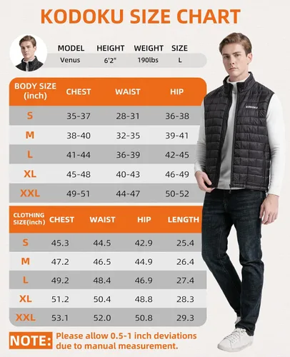 Vista 6 de KODOKU Men's Heated Vest with Battery Pack 7.4V, 2023 Upgrade Heating Wire, Lightweight Vest Base Layer for Winter Outdoor