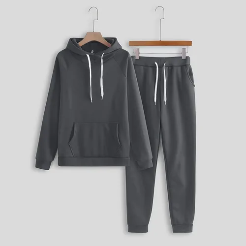 Vista 4 de Conjunto de sudadera y pantalones deportivos para mujer, conjunto de sudadera casual de manga larga, sin botones, con cordón ajustable