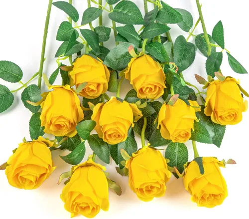 Vista 15 de 10 rosas artificiales de tallo largo, rosas de seda falsas para bricolaje, ramo de boda, mesa, centro de mesa, decoración del hogar (negro)