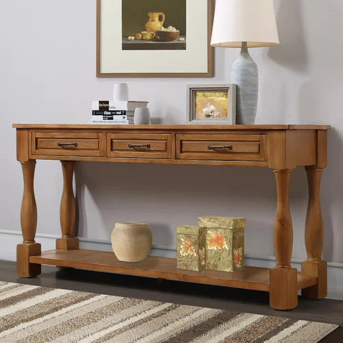 Vista 10 de RuiSiSi Mesa consola de 48 pulgadas con 3 cajones y 2 estantes, mesa de sofá de madera de granja para sala de estar, entrada, pasillo, color blanco