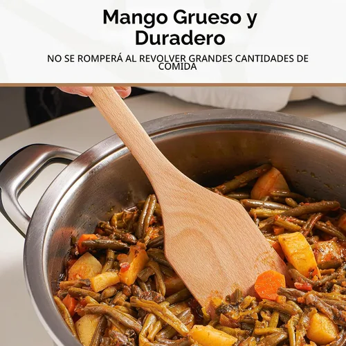 Vista 3 de Cucharón de madera largo de 17.5” – Paleta para cangrejos, espátula de madera para cocinar – Cucharón de madera de haya de mango largo para cocina