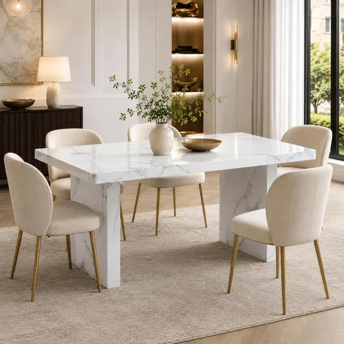 Vista 6 de Ebullient 63" Marble Dining Table, Modern White Dining Room Table