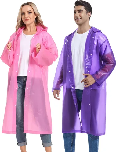 Vista 54 de 2 abrigos de lluvia de Borogo para adultos, chaquetas de lluvia reutilizables para hombres y mujeres