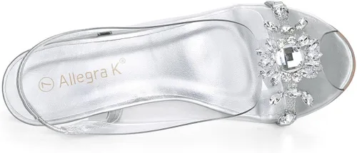Vista 4 de Allegra K Sandalias de tacón con punta abierta y diamantes de imitación transparentes para mujer