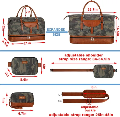 Vista 6 de IBFUN Bolsas de viaje de fin de semana para mujer, bolsa grande de fin de semana con compartimento impermeable para zapatos, bolsa de aseo