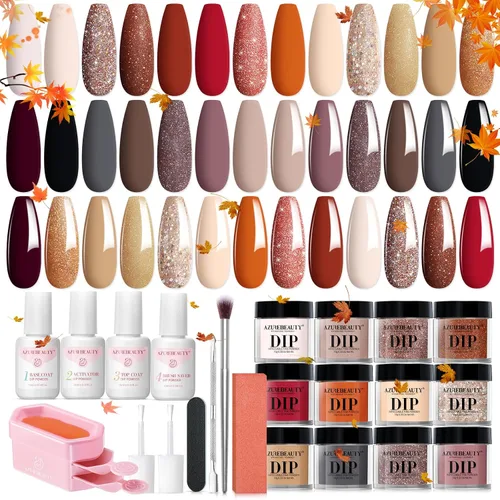 Vista 10 de AzureBeauty - Kit de 31 piezas de polvo de inmersión para uñas, otoño, invierno, rojo y verde con purpurina