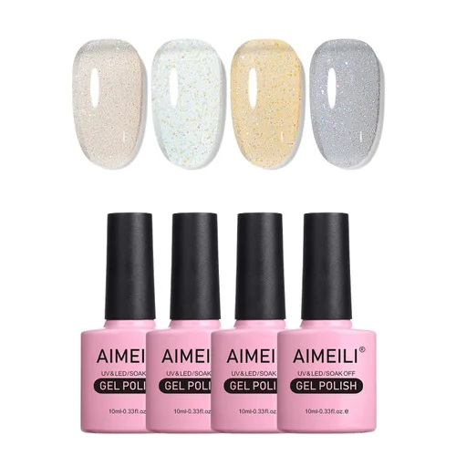 Vista 12 de AIMEILI Esmalte de uñas de gel transparente de gelatina helada para remojar UV LED sin hema, esmalte de uñas para el hogar, kit de barniz de SET4-21