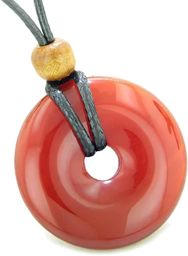 Vista 2 de BestAmulets Amuleto mágico grande en forma de moneda donut protección poderes cornalina gema suerte encanto collar