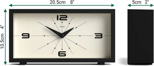 Vista 4 de JONES CLOCKS® Reloj de Escritorio Odeon Diseño Rectangular Moderno Negro Aspecto Retro Elegante para Estante, Mesa, Repisa de Chimenea