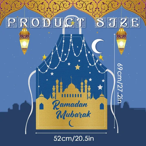 Vista 2 de 4 delantales de Ramadán blanco y azul, estrella y luna, Ramadán, delantal ajustable de Ramadán, Kareem, decoraciones Eid para el hogar, delantal