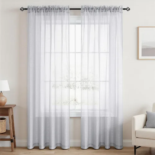 Vista 36 de Cortinas traslúcidas negras de 45 pulgadas de largo para ventanas de baño, juego de 2 paneles, cortinas de media ventana para cocina y dormitorio