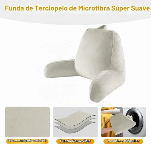 Vista 3 de OAISZ - Almohada de lectura para sentarse en la cama para adultos, almohada de lectura con espuma viscoelástica triturada, almohada de cama con Beige