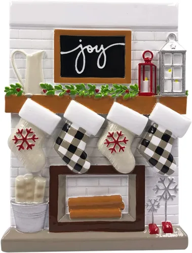 Vista 5 de Adorno personalizado para árbol de Navidad familiar de 3 chimeneas 2024 – Decoración de manto de calcetín de invierno, regalo de amigo, primo