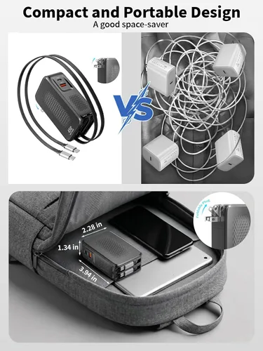Vista 4 de Cargador USB C retráctil, cargador de iPhone de 45 W, carga rápida, bloque de enchufe plegable 4 en 1, cable doble tipo C para iPhone 17E/17