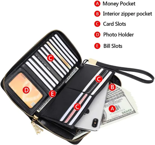 Vista 3 de Carteras de cuero para mujer cuero genuino con bloqueo RFID caja de regalo negro talla única