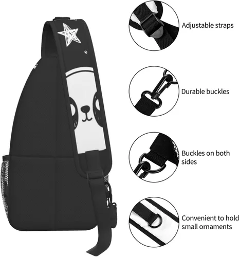 Vista 5 de zcvojmu Mochila tipo bandolera, bandolera para hombres y mujeres, viajes, senderismo, mochila con patrón de cuerda, pecho y hombro, Panda