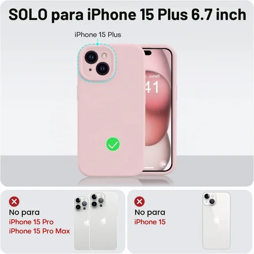 Vista 5 de Vooii Funda compatible con iPhone 15 Plus, silicona líquida mejorada [protección mejorada de la cámara] [forro de microfibra suave antiarañazos]