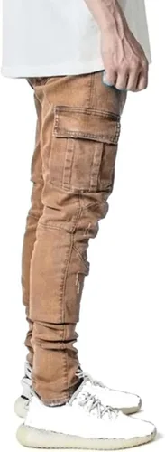 Vista 3 de HUNGSON Pantalones de mezclilla elásticos ajustados para hombre, jeans ajustados rasgados para hombre, pantalones de pierna recta desgastados