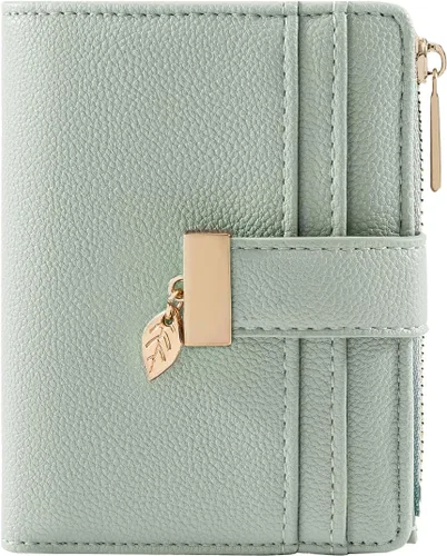Vista 16 de Billetera pequeña para mujer, plegable, de piel suave, tarjetero con ventana de identificación, con cremallera, bolsillo para monedas, carteras