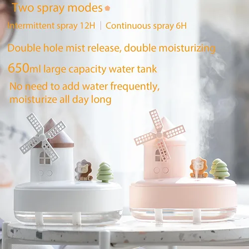 Vista 5 de Humidificadores ultrasónicos para dormitorio y oficina, humidificador de niebla fría con caja de música, humidificador de viento giratorio para bebé