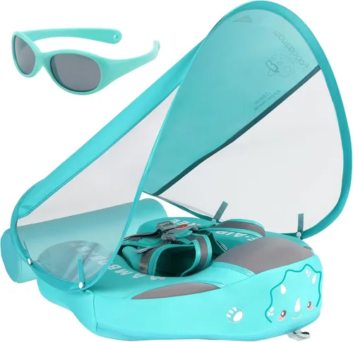 Vista 14 de Mambobaby Flotador con Toldo y Cola Nuevo Mejorado Flotador de Piscina No Inflable para Bebé Flotador de Natación Mambo Entrenador de Natación