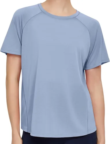 Vista 2 de Origiwish Camiseta de entrenamiento de manga corta para mujer, de secado rápido, para correr, gimnasio, atlética, casual, para yoga