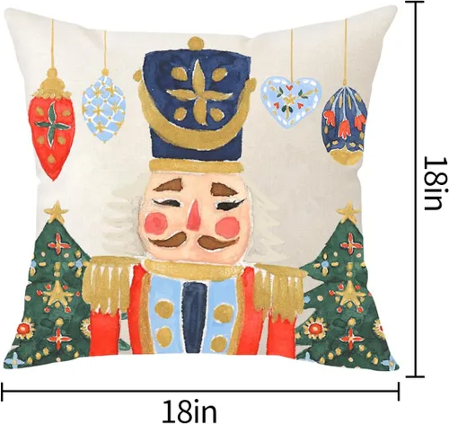 Vista 4 de Fundas de almohada navideñas de 18 x 18 pulgadas, decoración de cascanueces de Feliz Navidad, decoración de vacaciones, casa de campo, Navidad
