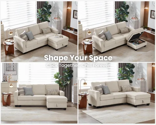Vista 4 de CHIC HOUSE Sofá modular modular con otomanas de almacenamiento, sofá de pana para espacios pequeños y apartamentos, sofá esquinero convertible
