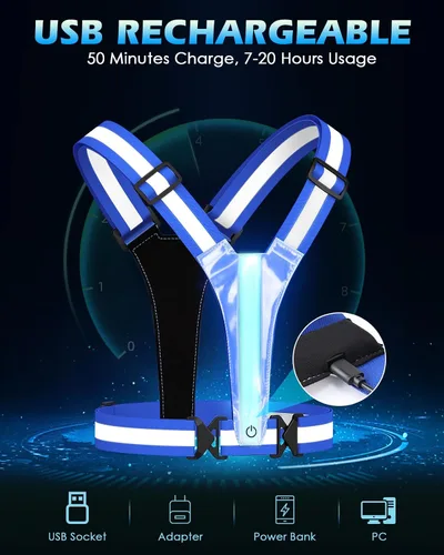 Vista 4 de Zacro LED Reflective Vest Running Gear, 5 Lights Colors High Visibility Reflective Running Gear Rechargeable Light Up Running Vest for Walking