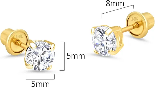 Vista 2 de Lovearing - Aretes de poste de oro amarillo de 14 quilates con circonitas cúbicas redondas de 2, 3, 4, 5 y 6mm
