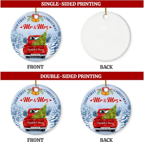 Vista 7 de Adorno personalizado para la primera Navidad 2023, 1ª Navidad como el señor Sra. Adornos colgantes de cerámica, regalos de recuerdo de boda